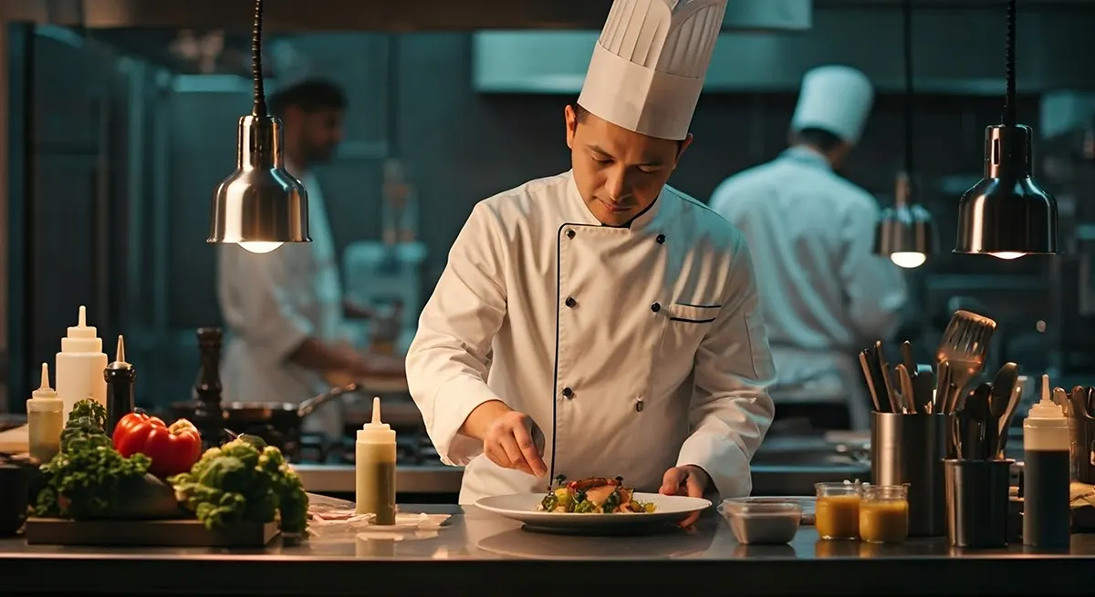 Executive Chef Julian Vance plating a dish at Korvexa Kitchen